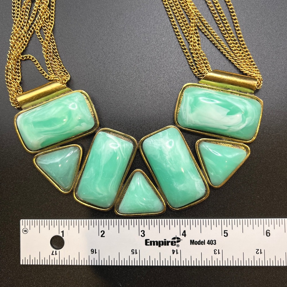VTG Amrita Singh Statement Necklace Green Gold Chunky Geometric Marbled‎ Resin - Picture 11 of 13